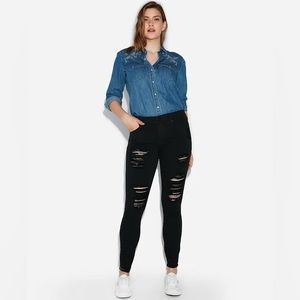 Express black distressed ripped skinny mid rise jeans Size‎ 00